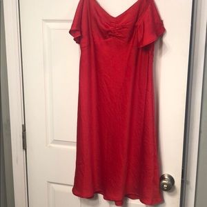 Off the shoulder red satin dress